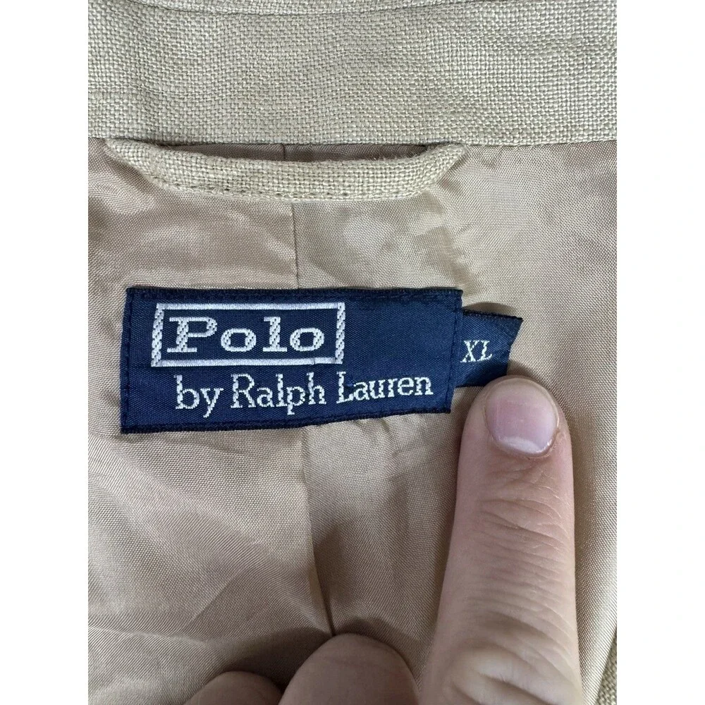 Polo Ralph Lauren Sport Blazer Mens XL Khaki Linen Safari Coat Jacket